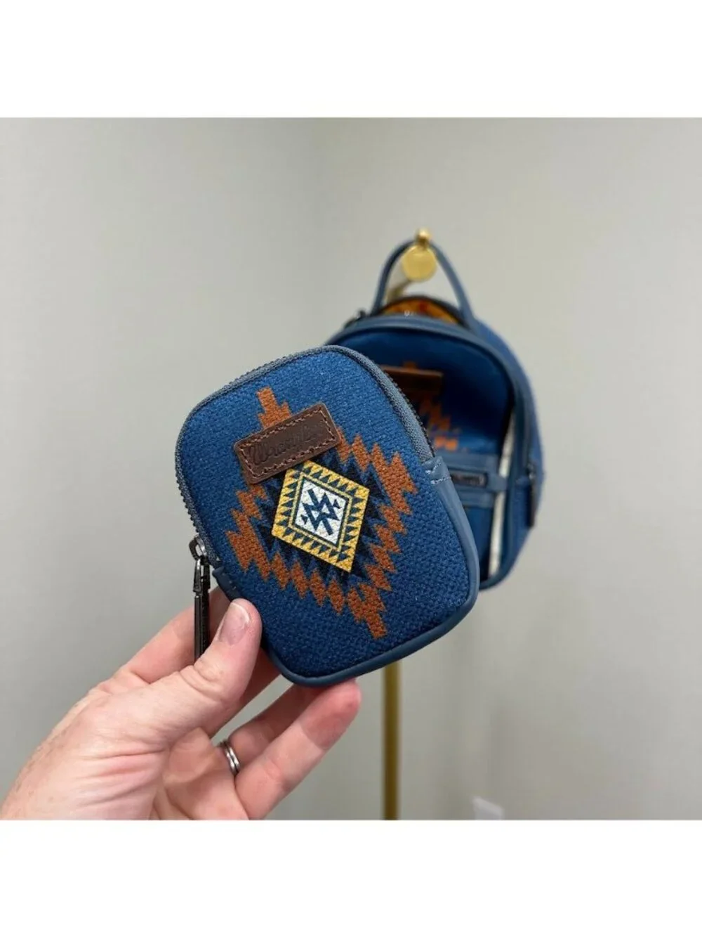 Wrangler Southwestern Aztec Mini Backpack Wallet Combo Bag In Blue Jean NEW - Picture 5 of 8